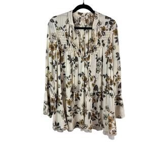 Free People Pebble Crepe “So Fine” Smocked Tunic Top M — Boho Western